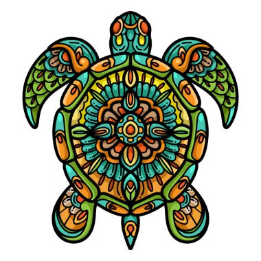 Kaplumbağa mandala sanatı beyaz arkaplanda izole