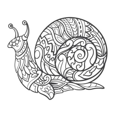 Beyaz arka planda siyah beyaz salyangoz mandala sanatı