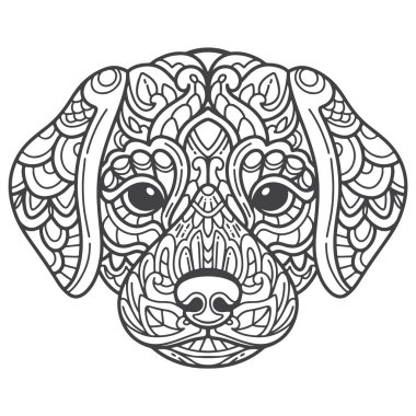 Beyaz arka planda izole edilmiş Beagle Dog Head mandala sanatları