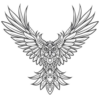 Beyaz arka planda izole edilmiş özet baykuş mandala sanatı