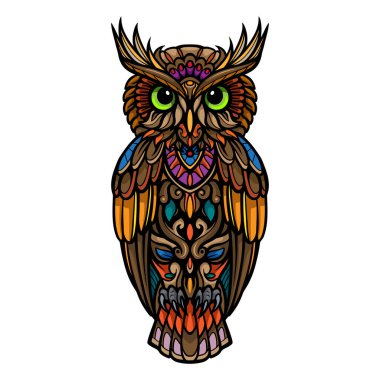 Renkli Baykuş mandala sanatı beyaz arkaplanda izole