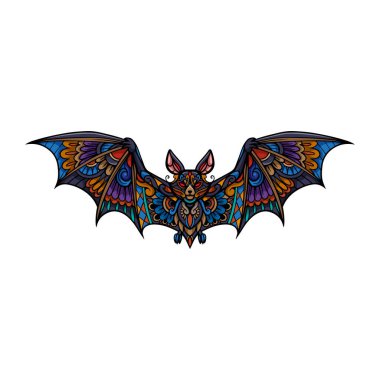 Beyaz arkaplanda izole edilmiş renkli yarasa mandala sanatları