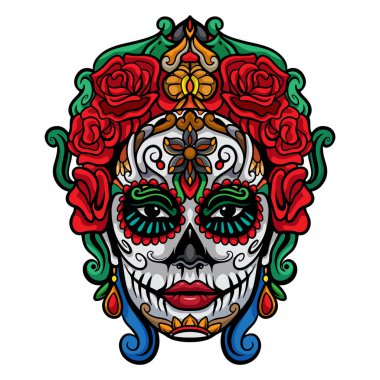 Beyaz arka planda izole edilmiş renkli Calavera Catharina Mandala Sanatları