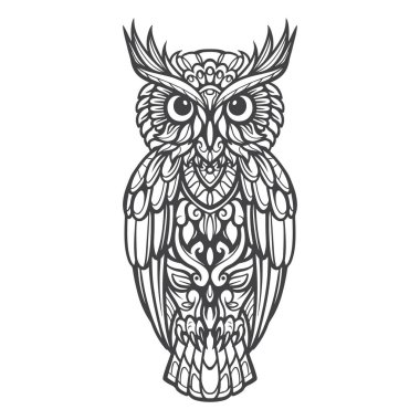 Baykuş mandala sanatı beyaz arka planda izole