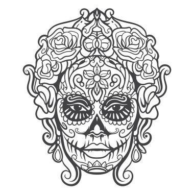 Beyaz arka planda izole edilmiş Calavera Catharina Mandala Sanatları