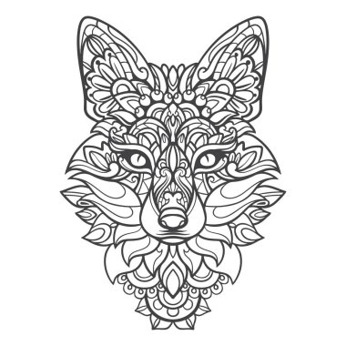 Tilki başı mandala sanatı beyaz arka planda izole