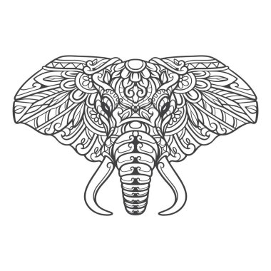 Fil başlı mandala sanatı beyaz arka planda izole edildi