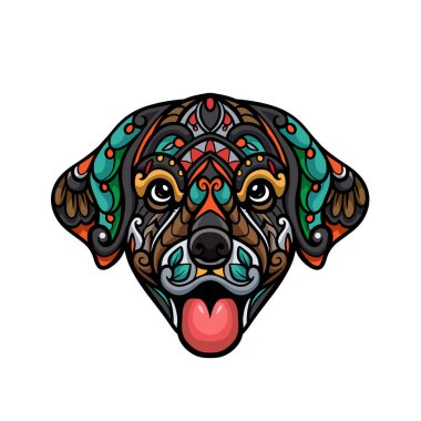 Köpek kafası mandala sanatı beyaz arka planda izole