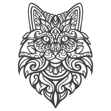 Kurt başlı mandala sanatı beyaz arka planda izole