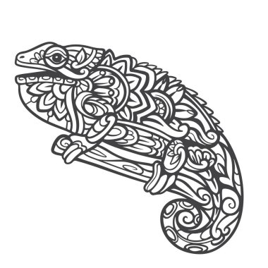 Bukalemun Taslak Mandala Sanatları beyaz arkaplanda izole