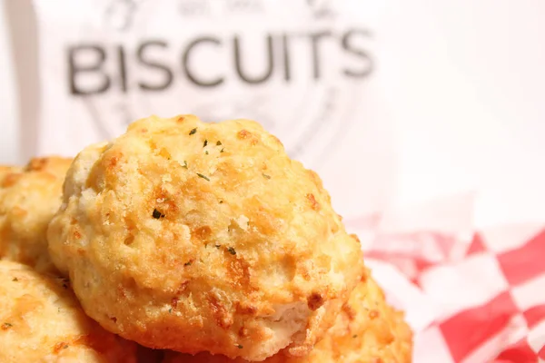 Garlic Cheese Biscuits Biscuit Sign Background Shallow Dof — Stockfoto