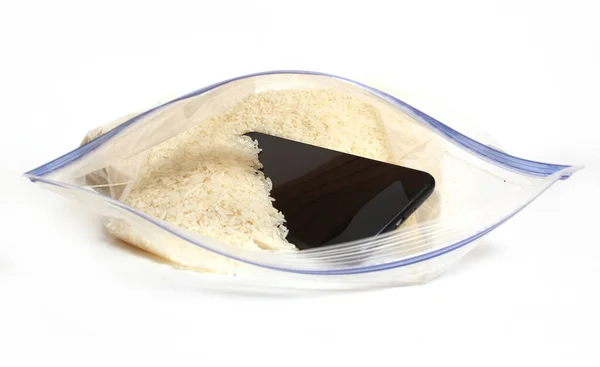 Smartphone Bag Rice Remove Water Phone — Stock Photo, Image