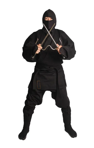 Asiatico Uomo Indossare Ninja Marziale Arti Uniforme Isolato Sfondo Bianco — Foto Stock