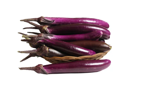 Basket Asian Purple Eggplants Isolated White Background — Fotografia de Stock