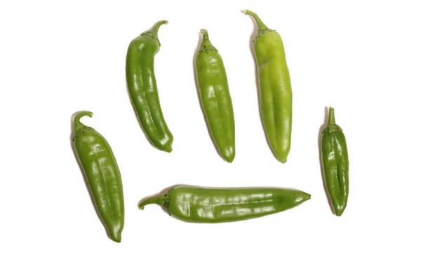 Fresh Green Chili Peppers Isolated White — Stock Photo, Image