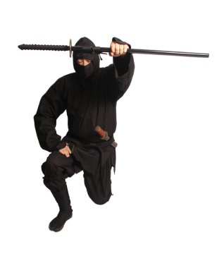 Ninja Dövüş Sanatları Üniforması Giyen Asyalı Adam Beyaz Arkaplanda İzole Edildi