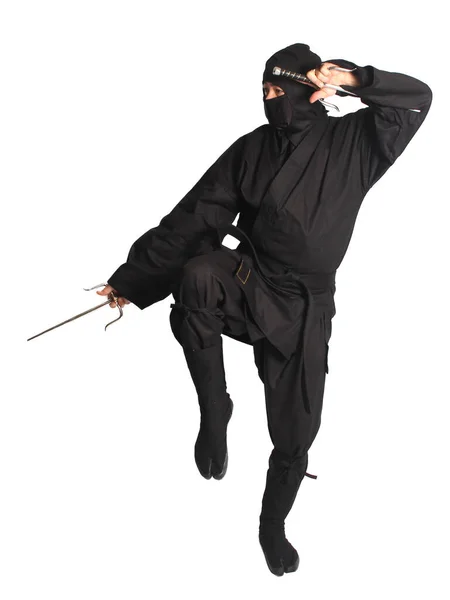 Asiatisk Man Bär Ninja Martial Arts Uniform Isolerad Vit Bakgrund — Stockfoto