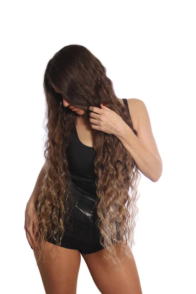 Женщина Длинными Волнистыми Волосами Изолированными Белом — стоковое фото