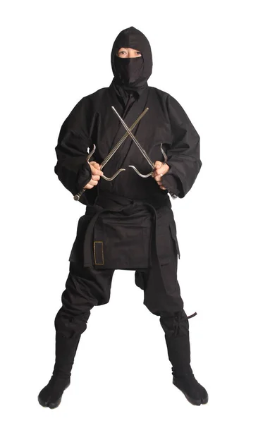 Azjata Mundurze Ninja Sztuki Walki Izolowany Białym Tle — Zdjęcie stockowe