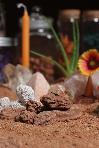 Desert Rose Rocks Quartz Crystals Australian Red Sand Meditation Altar — Stock fotografie