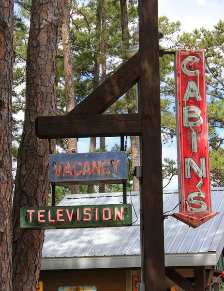 Vintage Neon Signs Near Motel and Cabins in Rural East Tx