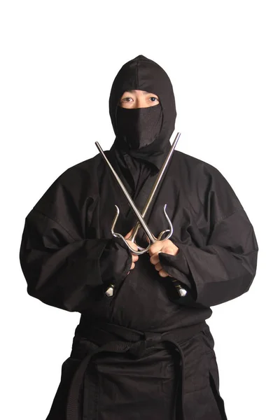 白地に忍者武術の制服を着たアジア人男性 — ストック写真