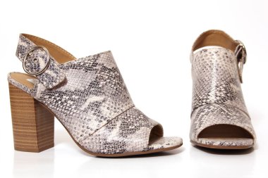 Snake Skin Print Wedge High Heel Shoes on White clipart