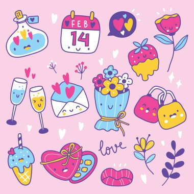 Kawaii tarzında Sevgililer Günü elementi.