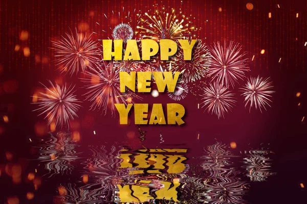 Happy New Year Lettering Typography Line Gold Design Red Background — Stock Photo, Image
