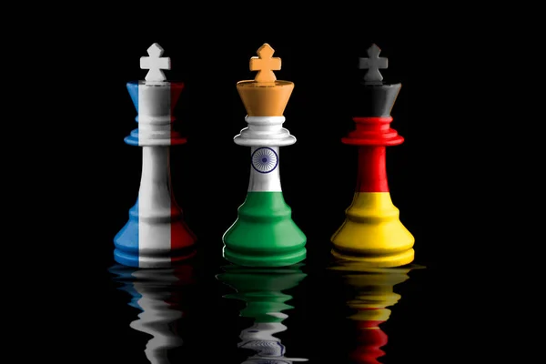 Indická Německá Francouzská Vlajka Malují Šachového Krále Ilustrace — Stock fotografie