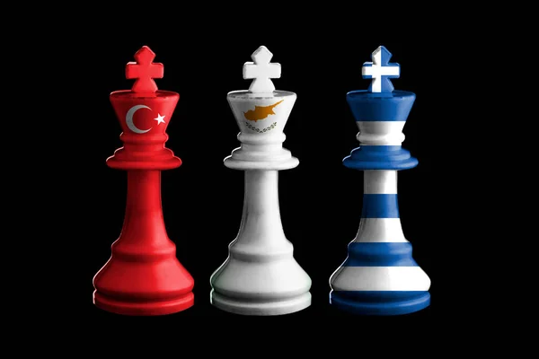 Turkey Greece Cyprus Flags Paint Chess King Illustration — 스톡 사진