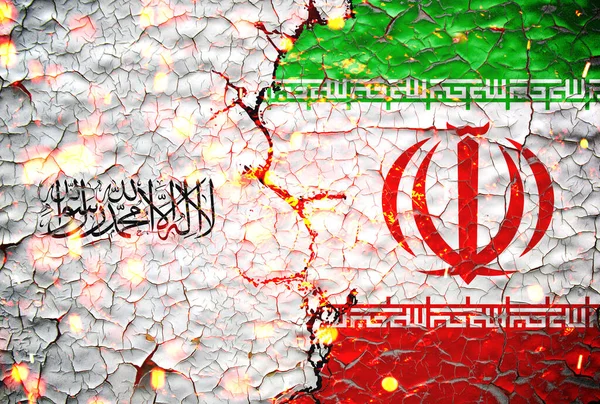 Талібан Іранський Прапор Фарбують Зламаній Стіні Талібан Проти Іранської Концепції — стокове фото