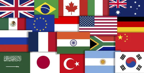 Коллаж Флагов Стран Группы Двадцати Флаги Стран Группы Двадцати — стоковое фото