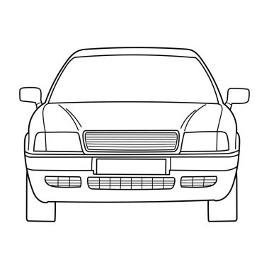 Klasik sedan ya da steyşın araba ön görüntüsü. Taslak vektör çizimi