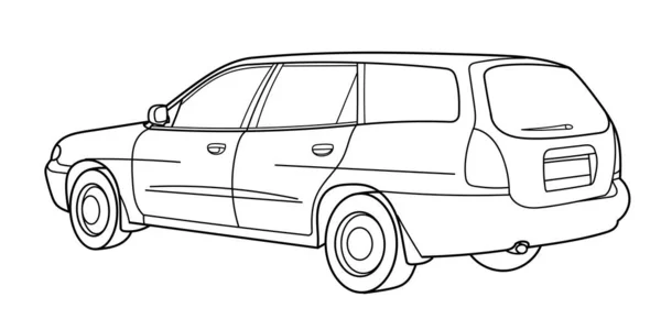 Una Camioneta Clásica Tiro Trasero Vista Esquema Doodle Vector Ilustración — Archivo Imágenes Vectoriales