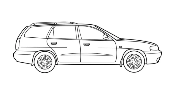 Una Camioneta Clásica Tiro Trasero Vista Esquema Doodle Vector Ilustración — Vector de stock