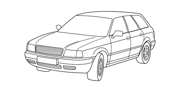 Mobil Wagon Klasik Tembakan Depan Tampilan Samping Gambar Vektor Doodle - Stok Vektor