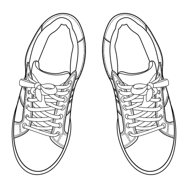 Spor Ayakkabılı Klasik Çizimi Beyaz Arka Planda Spor Ayakkabıları Çizgi — Stok Vektör