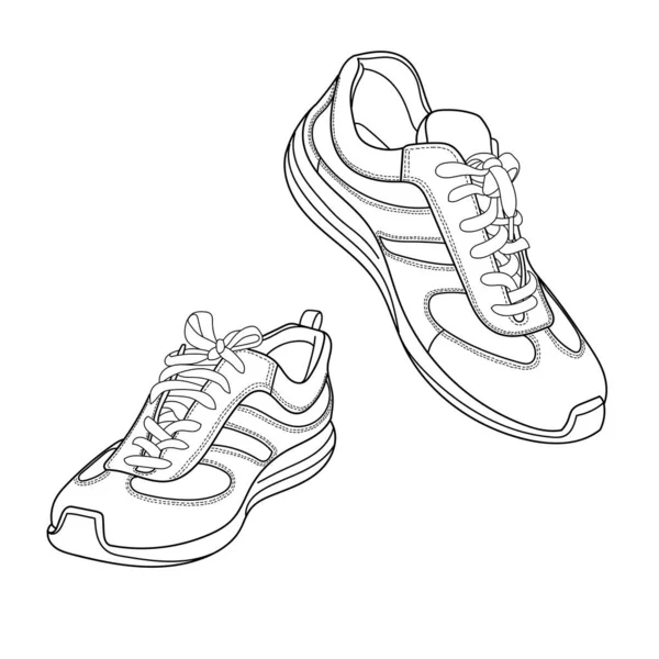 Clássica Mão Desenho Ilustração Com Tênis Sapatos Ginástica Fundo Branco — Vetor de Stock