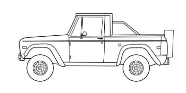 Off-road kargo aracı, yan görüş. Vektör çizgisi çizimi çizimi