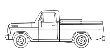 Off-road kargo aracı, yan görüş. Vektör çizgisi çizimi çizimi