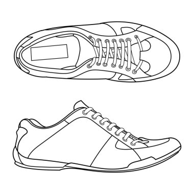 Elle çizilmiş detaylı spor ayakkabılar, spor ayakkabıları. Klasik vintage tarzı. Taslak çizim vektör illüstrasyonu. Üst ve yan görünüm