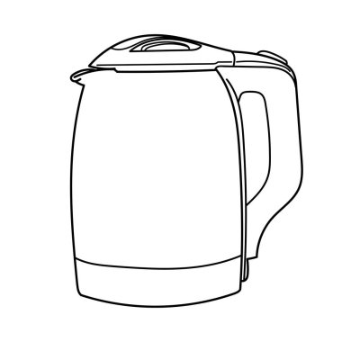 Çaydanlık. Mutfakta ev kullanımı için elektrikli su ısıtıcısı. Çay ya da kahve içmek için kaynar su. Taslak çizim vektör çizimi beyaz arkaplanda izole edildi. Düz simge