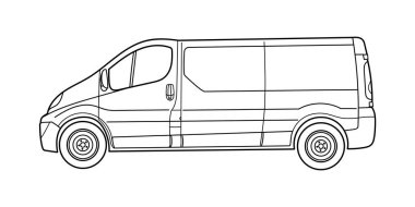 Klasik minibüs arabası. Yan görüntü. Çizgi karalama vektörü çizimi