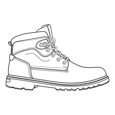 Güvenlik botları. Kişisel koruyucu ekipmanlar ya da klasik erkek botları. Yan görüş. Taslak vektör çizimi.