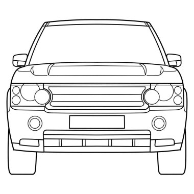 Classic luxury suv car. Crossover car front view shot. Outline doodle vector illustration. Design for print, coloring book