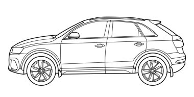 Classic luxury suv car. Crossover car front view shot. Outline doodle vector illustration. Design for print, coloring book