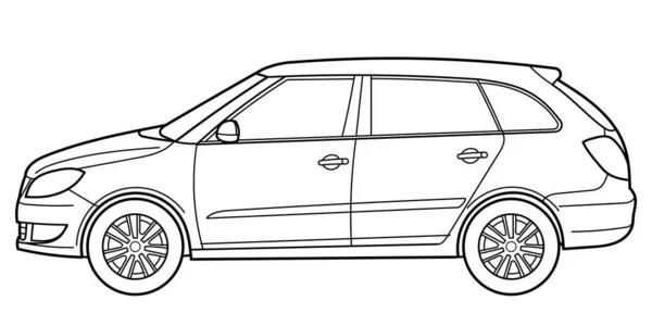 Esquema Dibujo Coche Hatchback Desde Vista Lateral Esquema Vectorial Ilustración — Vector de stock
