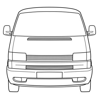 Klasik minibüs arabası. Ön görüntü görüntüsü. Tasarımınız için özet çizim vektörü çizimi