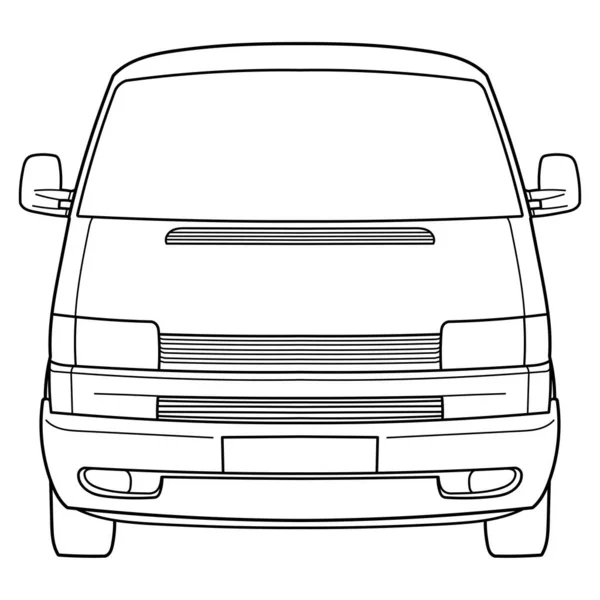 Coche Autobús Clásico Vista Frontal Esquema Doodle Vector Ilustración Para — Vector de stock